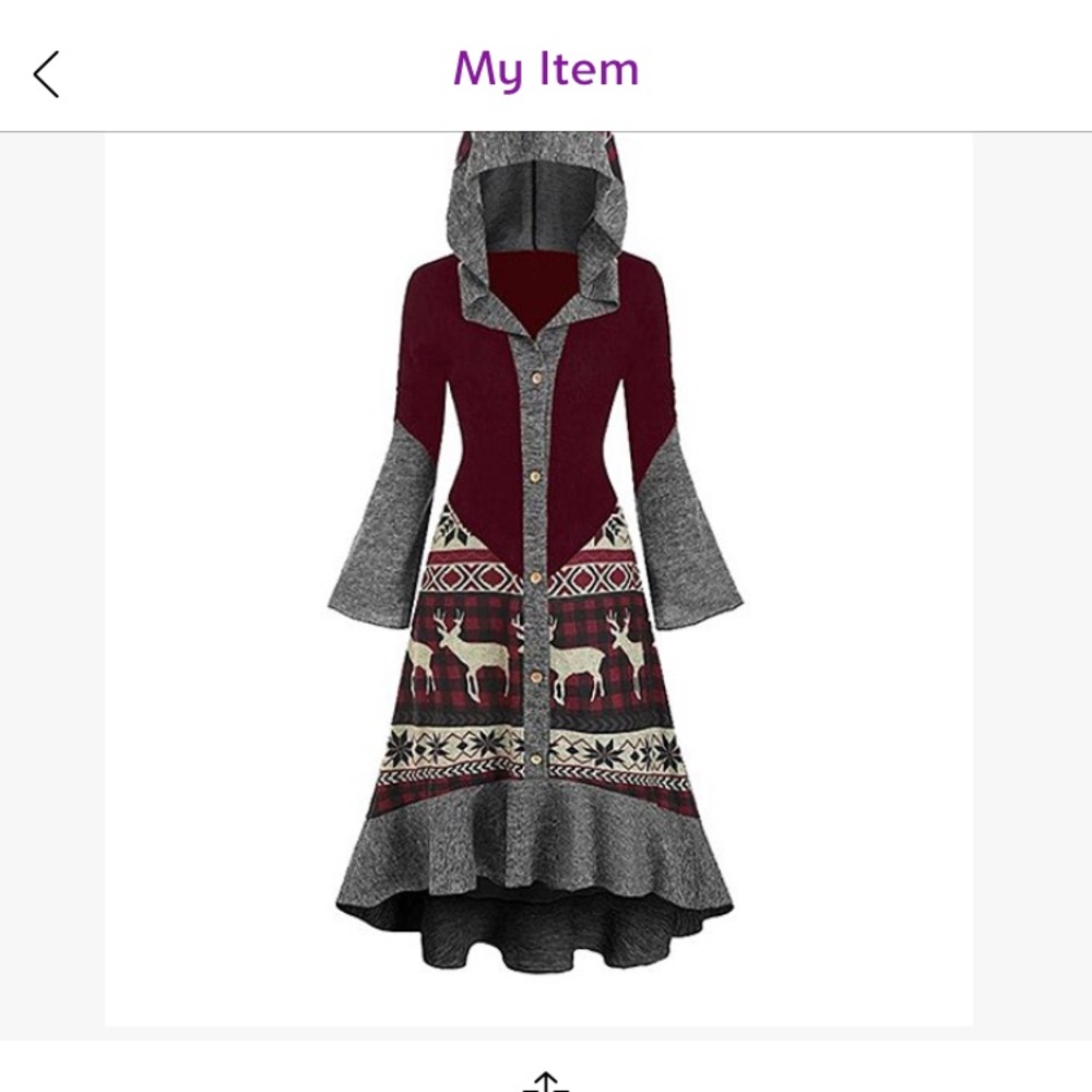 Wine Fair Isle hood ruffle-accent dress